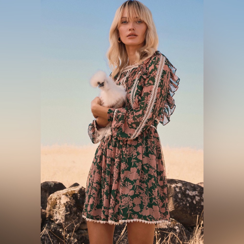Jovonna floral ruffle lace insert dress